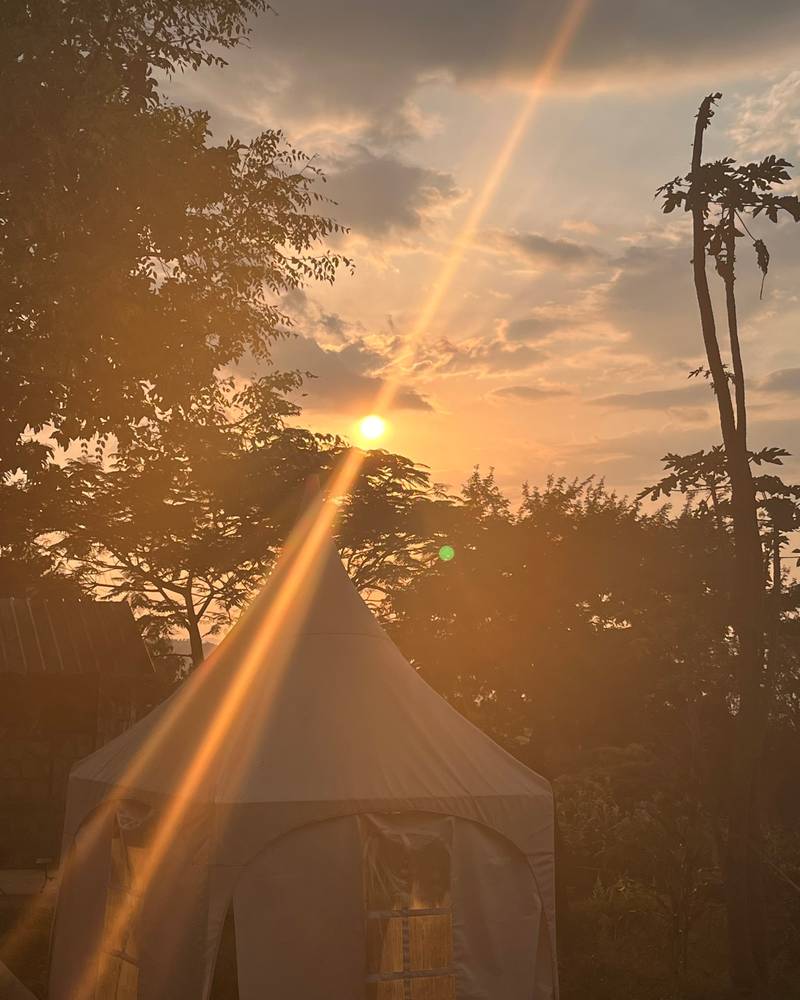 Sunset over the tent at Abiko farm