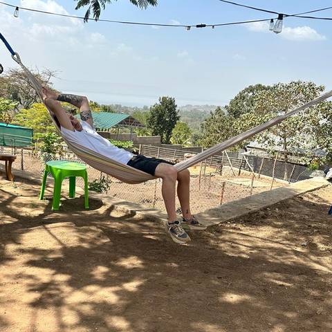 Relaxing in a hammock with a view toward Lake Hawassa